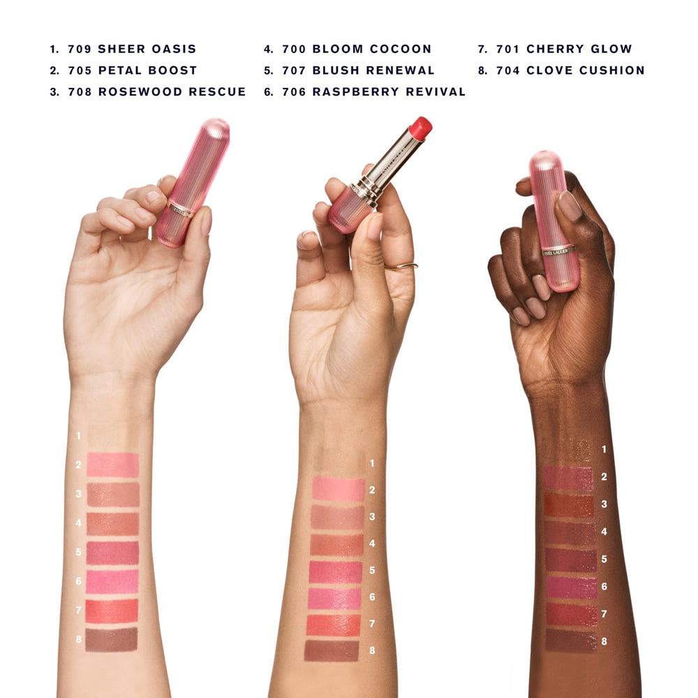 Estée Lauder angled balm stick detail highlighting glide and non-sticky formula