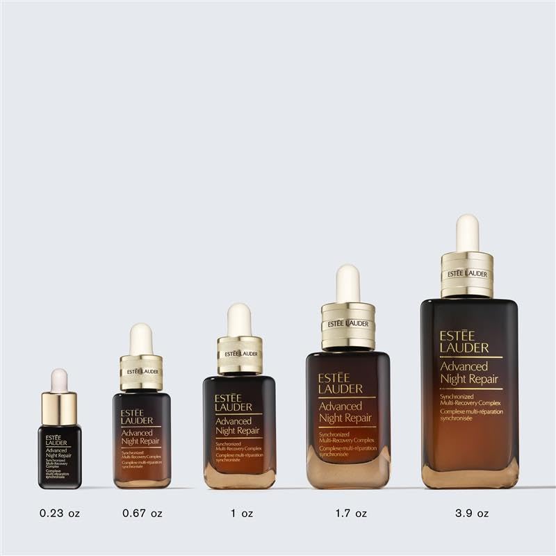 Estée Lauder serum on vanity in nighttime routine showing radiance benefit