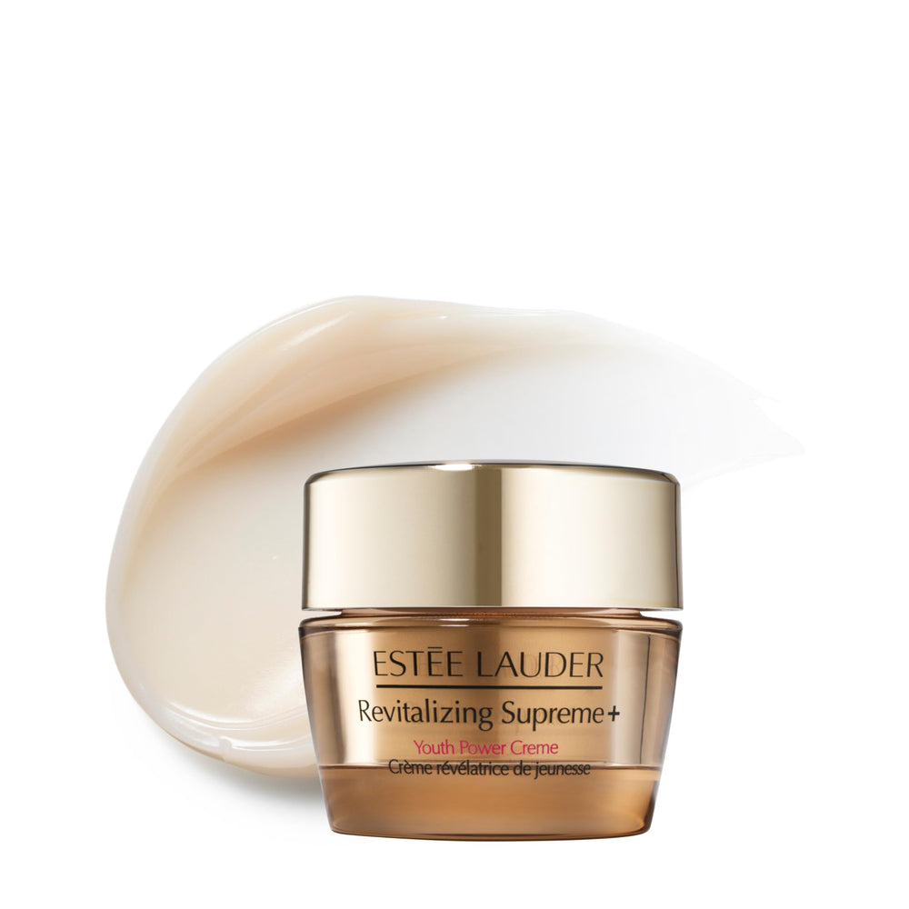 Estée Lauder jar front view showing portable anti-aging cream with brand clarity