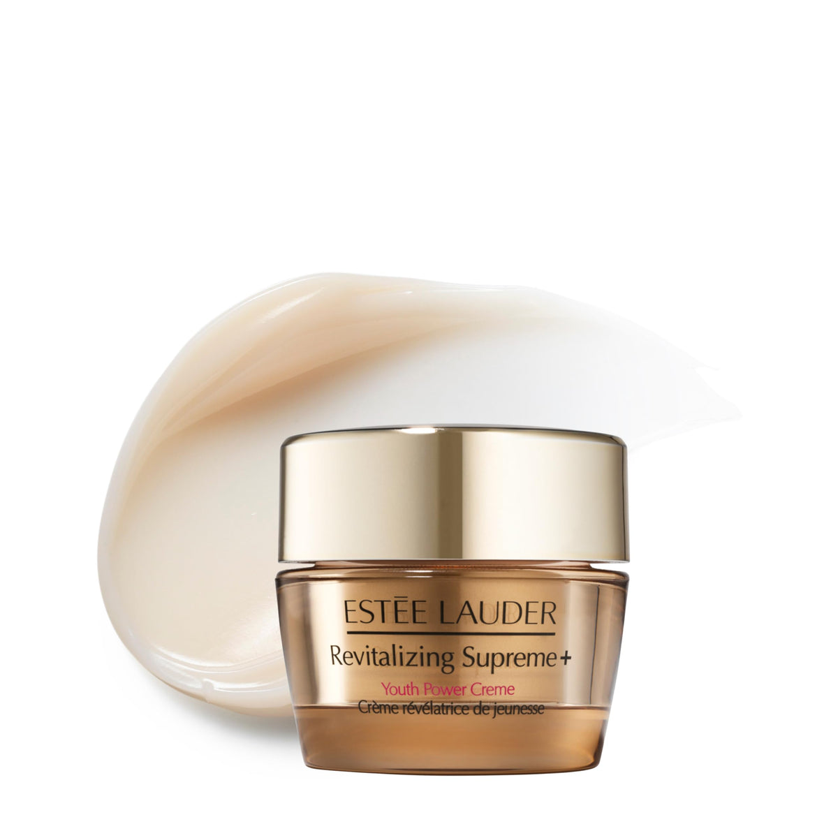 Estée Lauder jar front view showing portable anti-aging cream with brand clarity