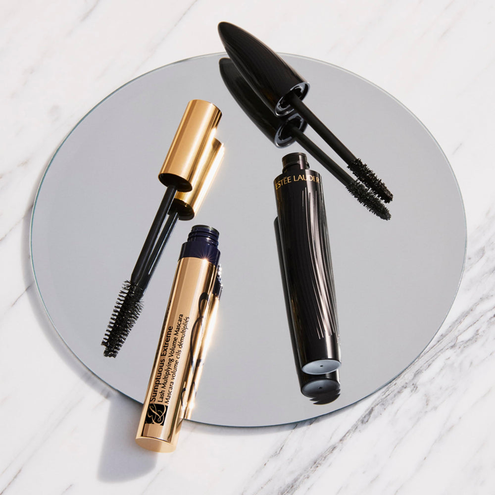 Estée Lauder before and after lashes demonstrating multiplied volume and lift