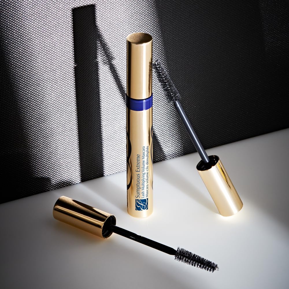 Estée Lauder mascara texture swipe showing fiber-rich formula and glossy finish