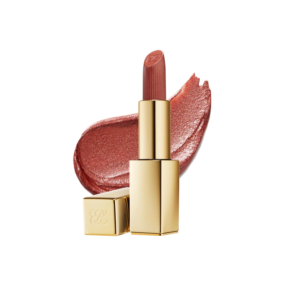 Estée Lauder front packaging showing shade and luxurious case benefit: elegant gifting