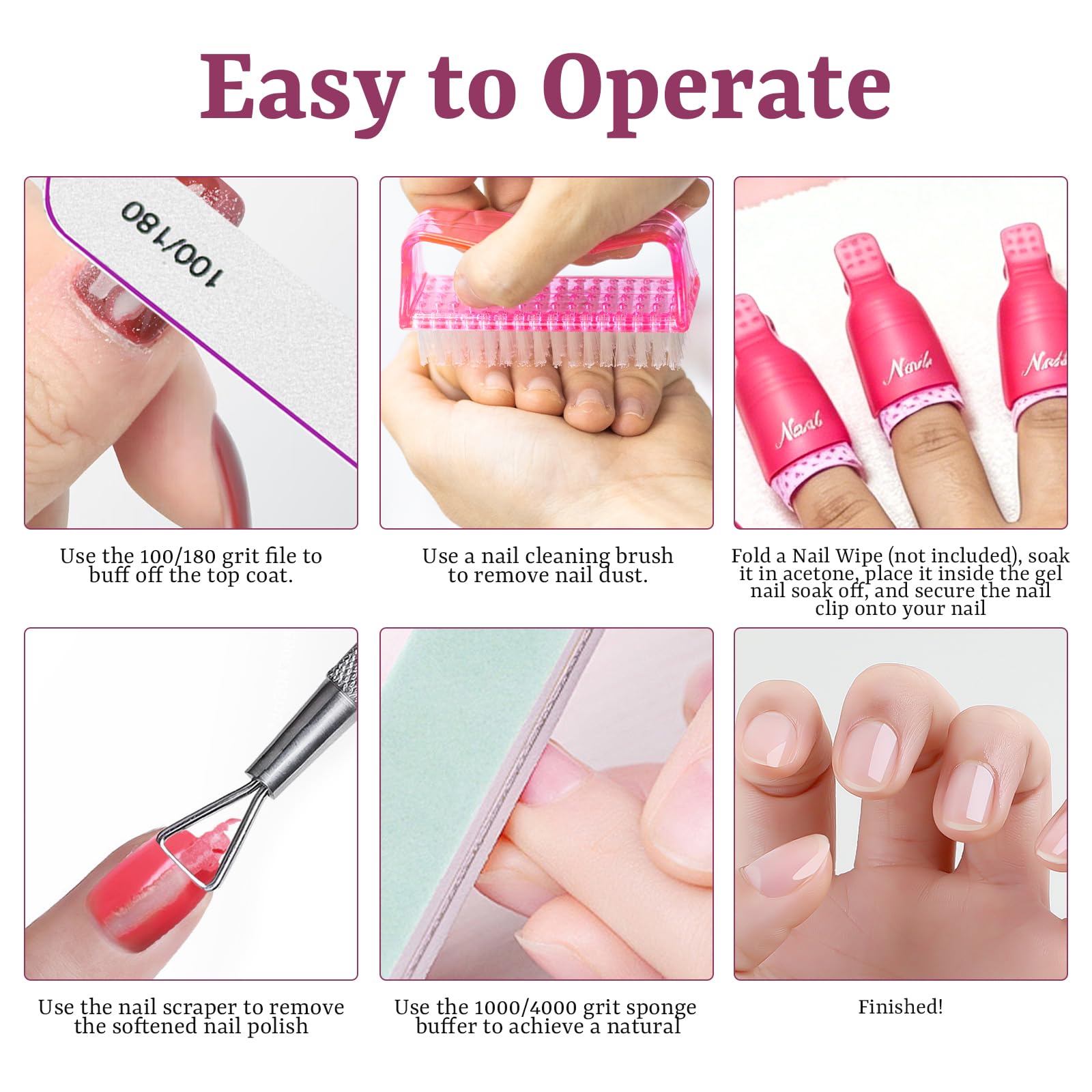 ESUOHYM finger clips lined up for fast multi-nail soaking