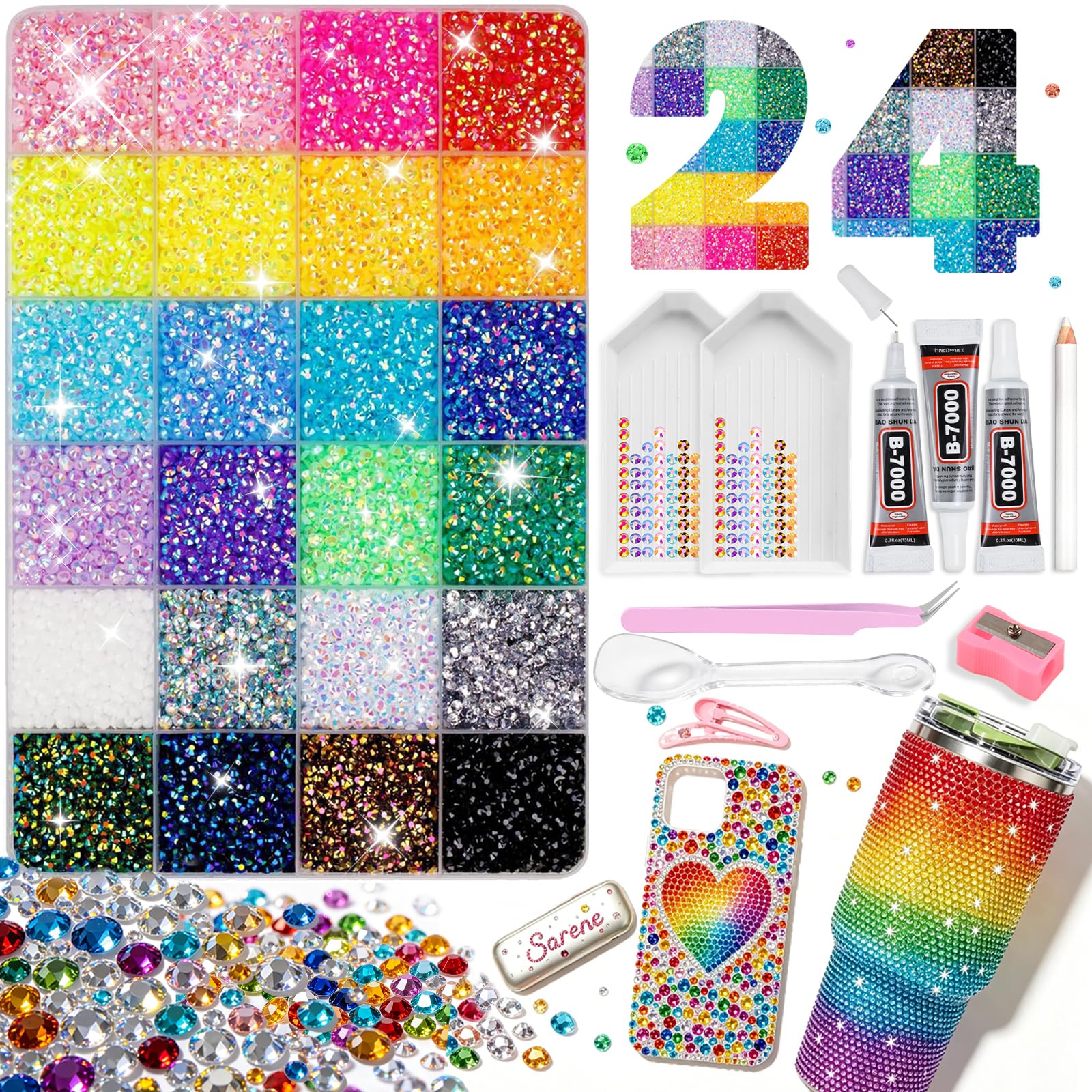 ESUOHYM front packaging showing full bedazzling kit and tools for easy gifting