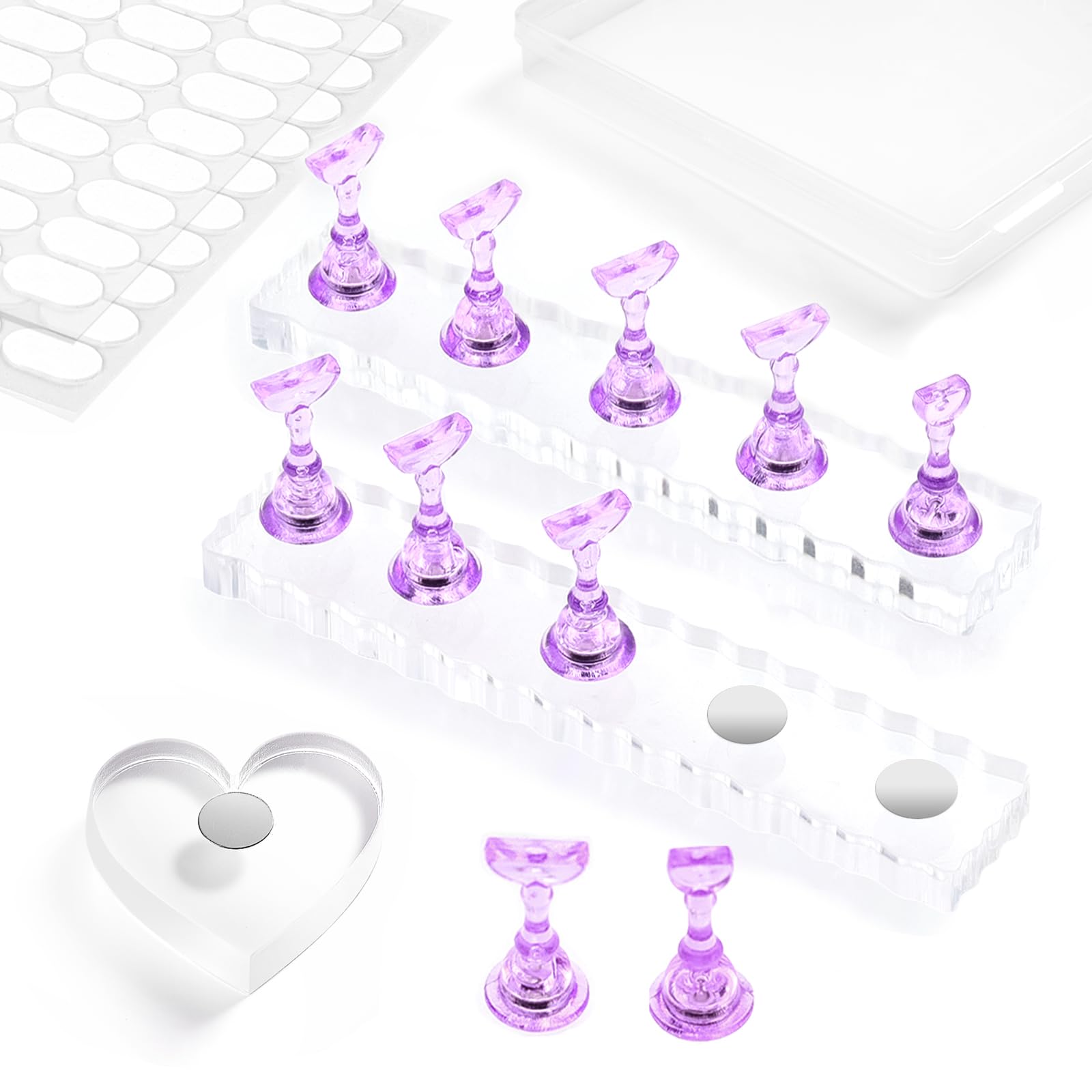ESUOHYM front view of clear and purple acrylic stands shows professional setup benefit