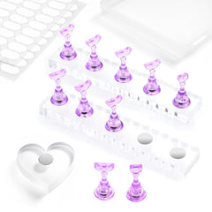 ESUOHYM front view of clear and purple acrylic stands shows professional setup benefit