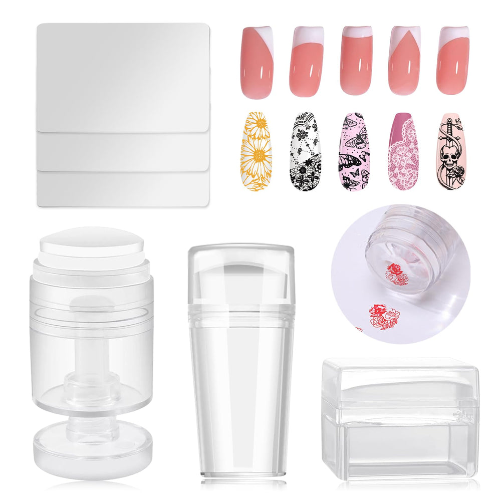 ESUOHYM front packaging showing full French nail stamp kit and components for easy selection