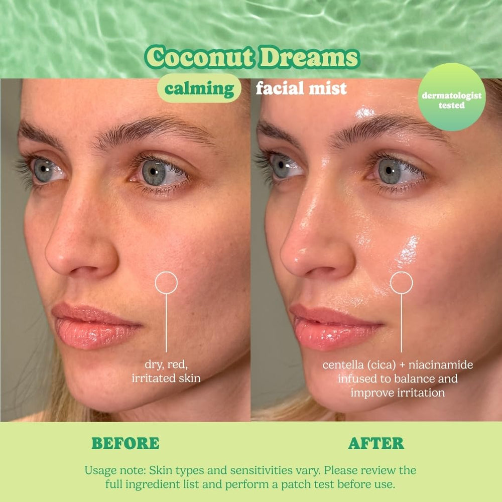 ESW Beauty label closeup highlighting calming ingredients and benefits
