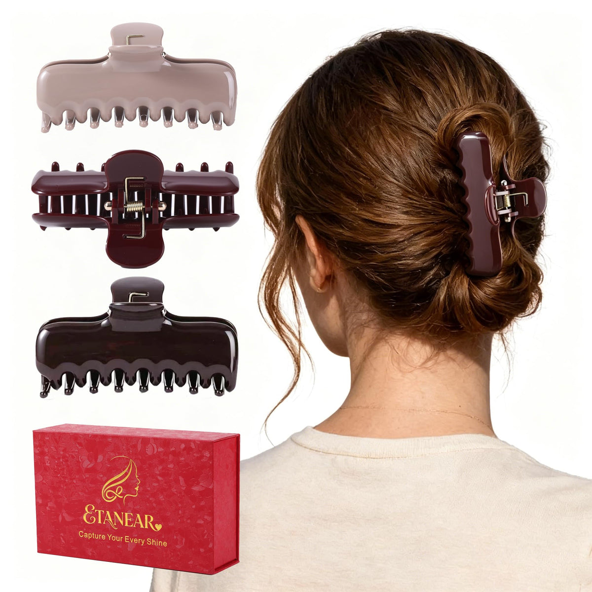 ETANEAR front packaging showing three rectangular clips in gift box, ready to give