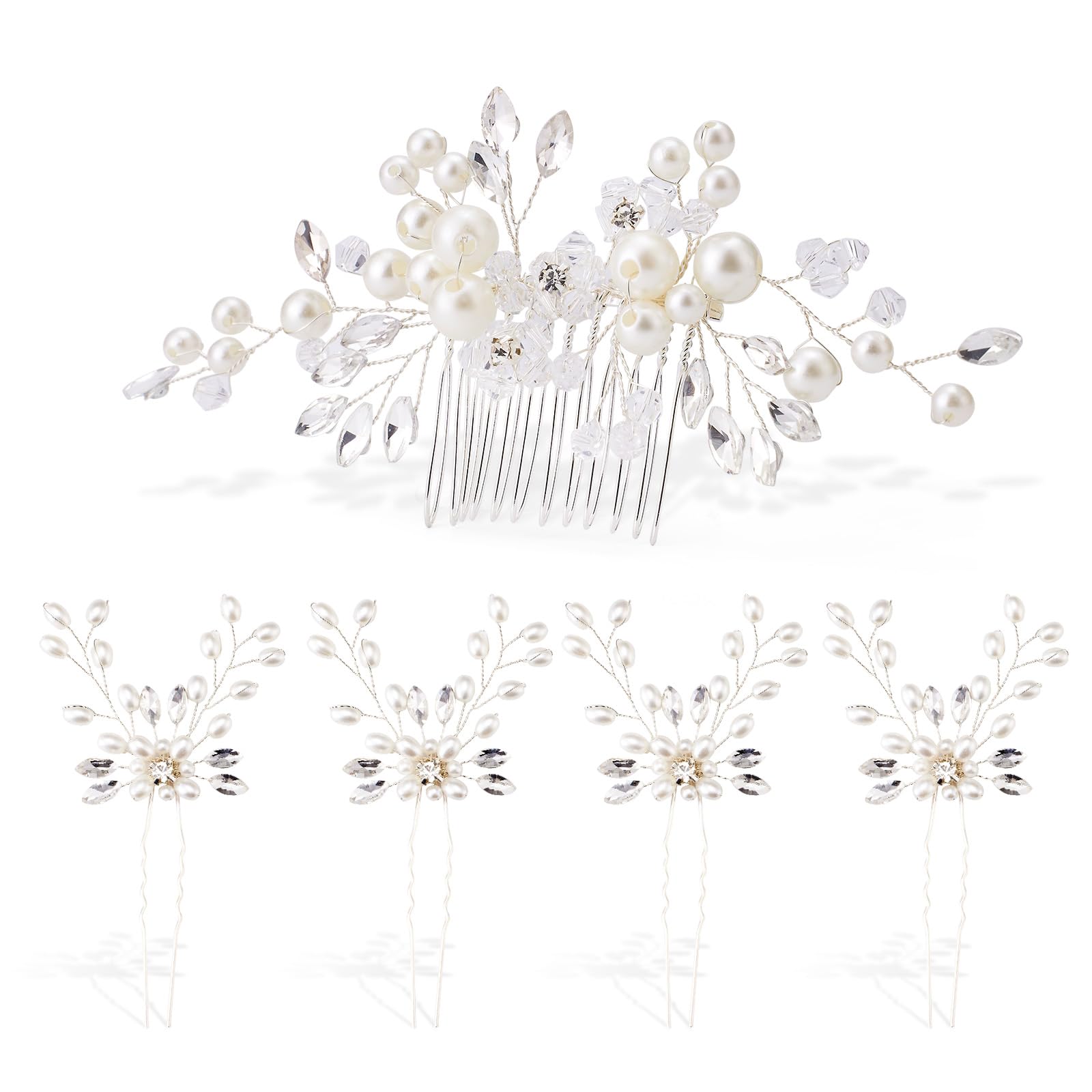Etehup front view of comb and pins showing complete set and elegant finish