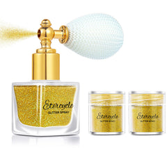 Etercycle front packaging showing gold glitter bottle and label for easy use