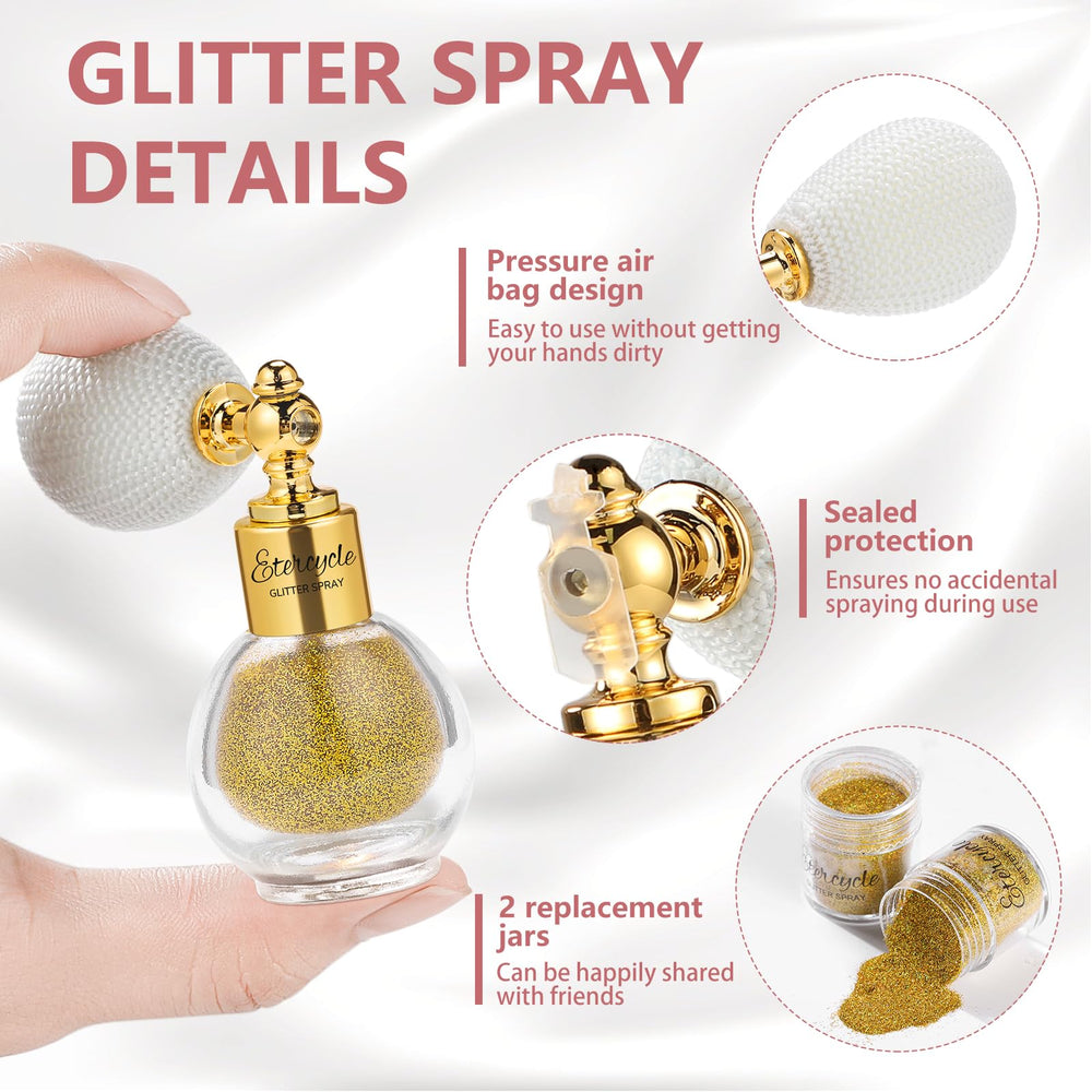 Etercycle glitter sprayed into hair creating visible gold streaks for festival looks