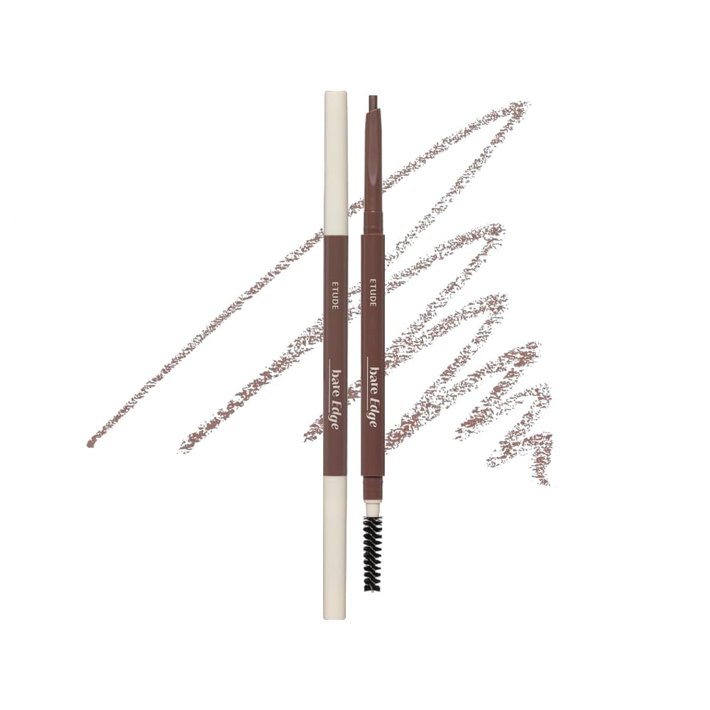 ETUDE front packaging showing sleek pencil and natural brown benefit: portable precision