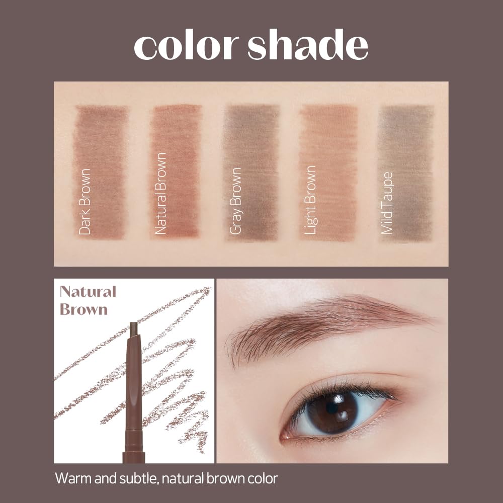 ETUDE bare edge pencil tip close-up creating hair-like strokes for realistic brows