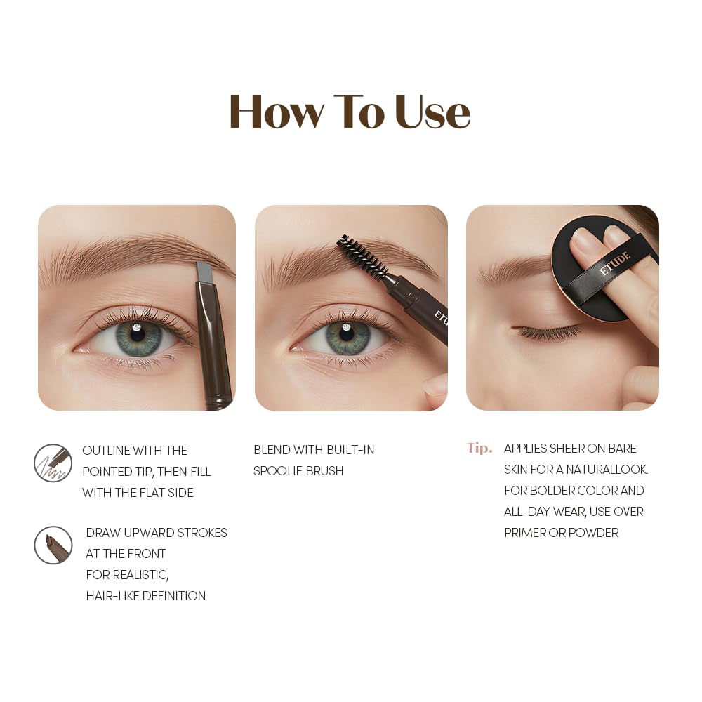 ETUDE before and after brows showing natural fill and enhanced shape