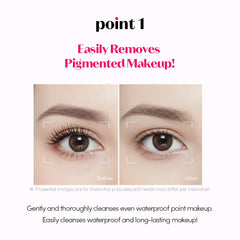 ETUDE before-and-after eye showing waterproof mascara removal benefit
