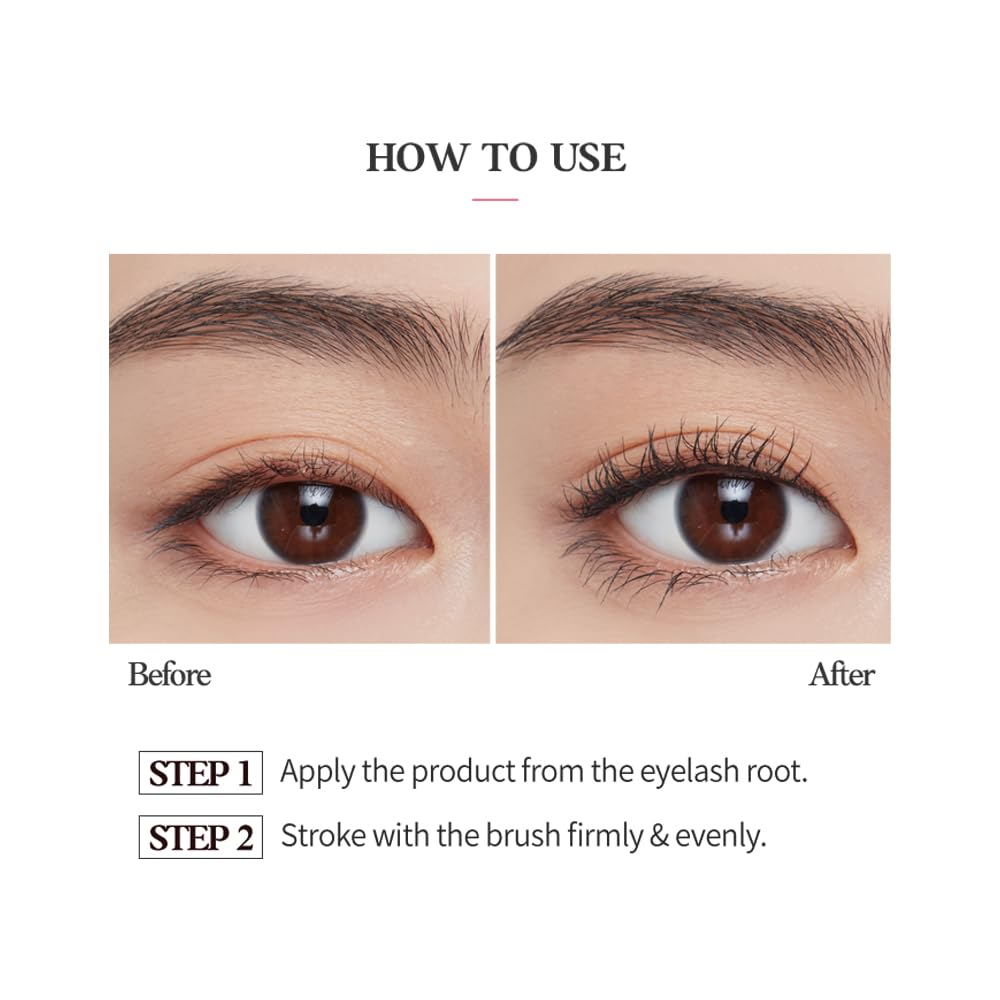 ETUDE before and after lashes highlighting volume and curl benefit
