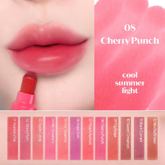 ETUDE lip swatch showing vivid Cherry Punch color and glossy finish