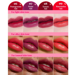 ETUDE lip application closeup displaying vibrant cherry color and hydration