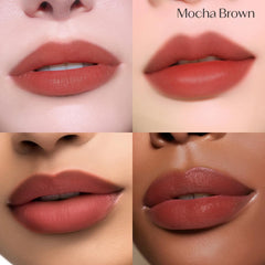 ETUDE lips close-up wearing #12 mocha brown with hydrated finish