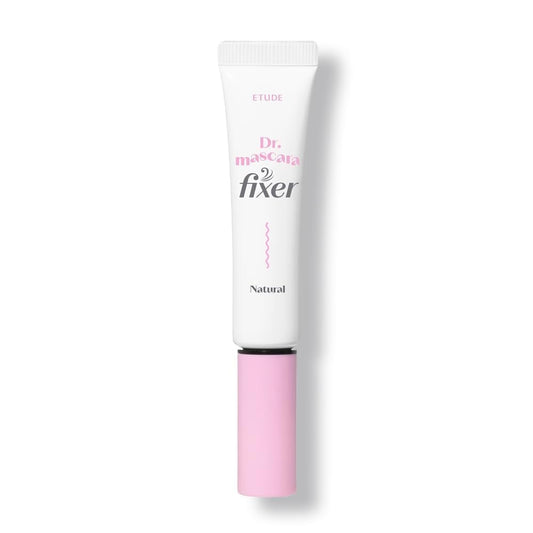 ETUDE Dr. Mascara Fixer front compact showing sleek tube and clear formula benefit long-lasting hold