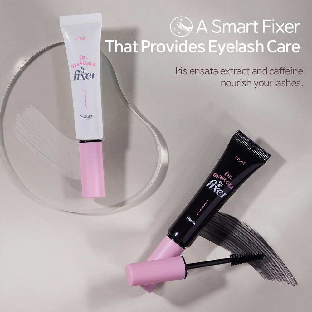 ETUDE Dr. Mascara Fixer inside makeup bag showing portability for travel