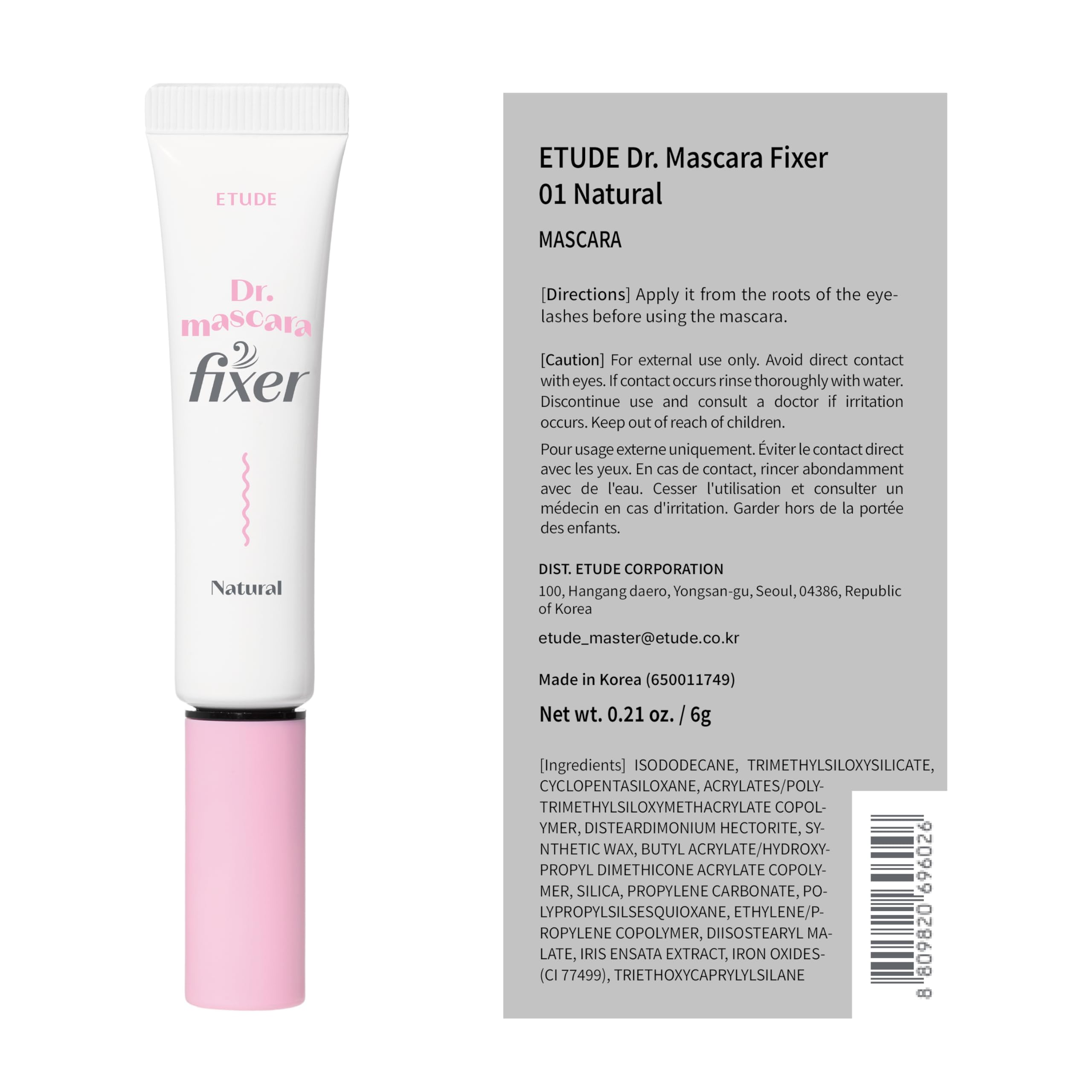 ETUDE Dr. Mascara Fixer on bathroom vanity with mirror showing easy daily-use integration benefit