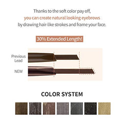 ETUDE pencil in use drawing fine brow strokes for natural shaping