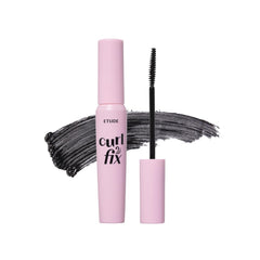 ETUDE front packaging of Curl Fix Mascara Mini showing compact tube benefit portability