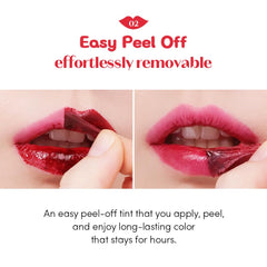 ETUDE closeup of full lip wear demonstrating long lasting color