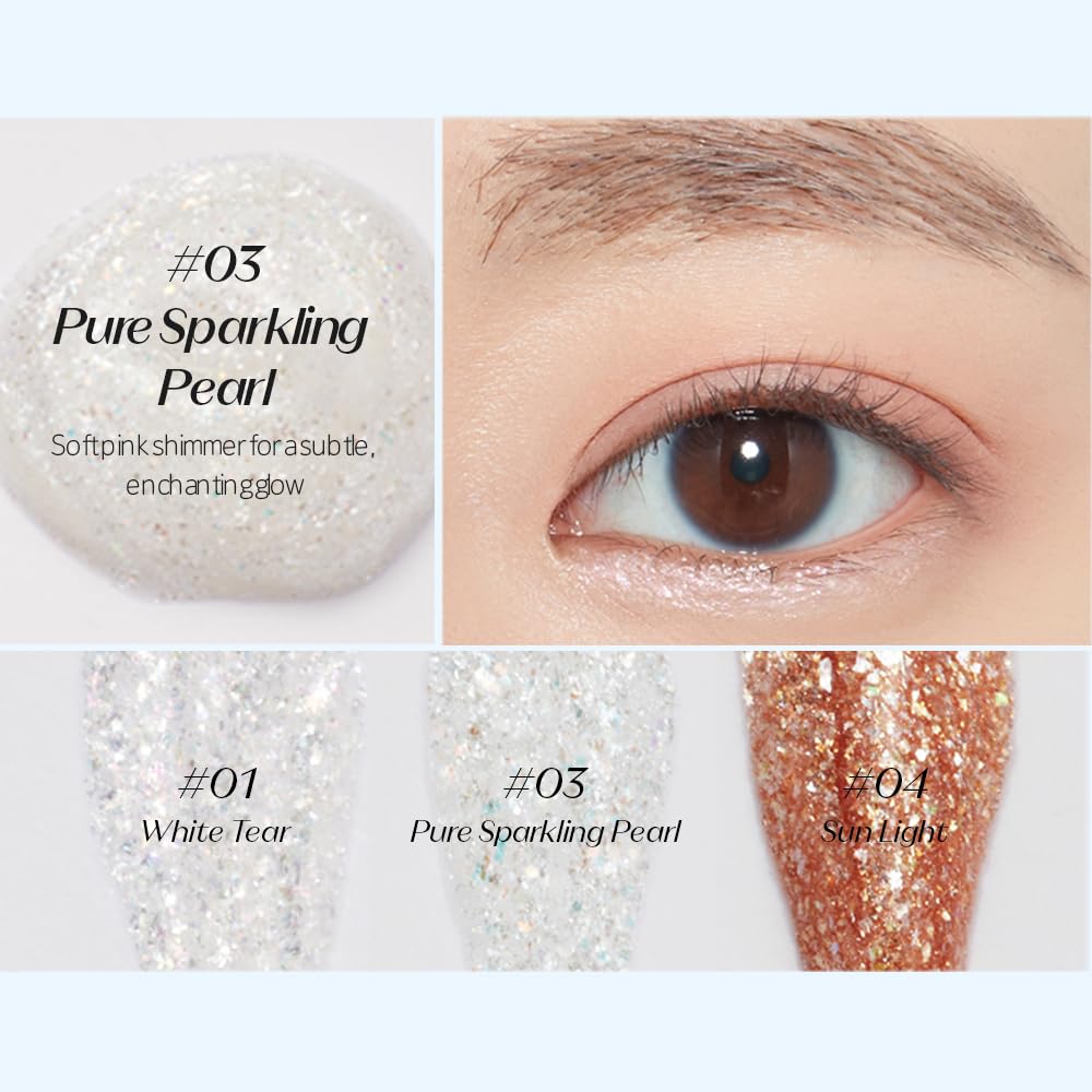 ETUDE glitter texture swatch showing crystal and opal shine benefits