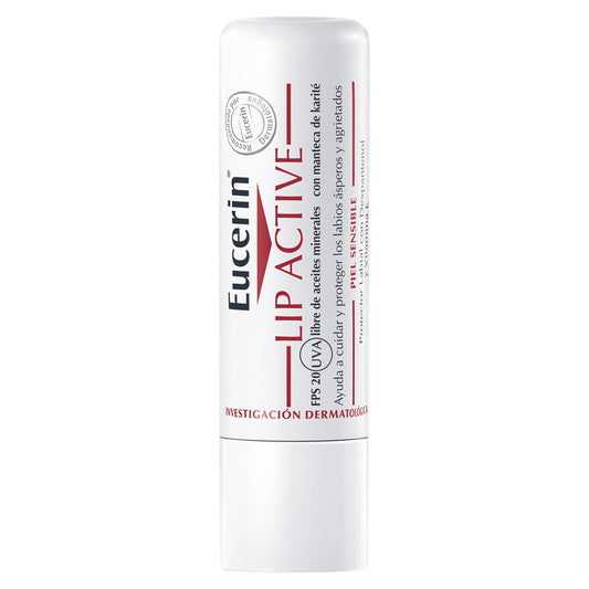 Eucerin Active Care for Lips front view showing compact protective tube