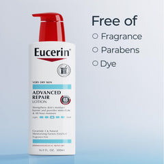 Eucerin bottle on bathroom shelf signaling consistent use in daily routine