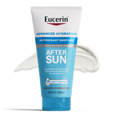 Eucerin after sun front tube showing clean packaging and quick hydration benefit