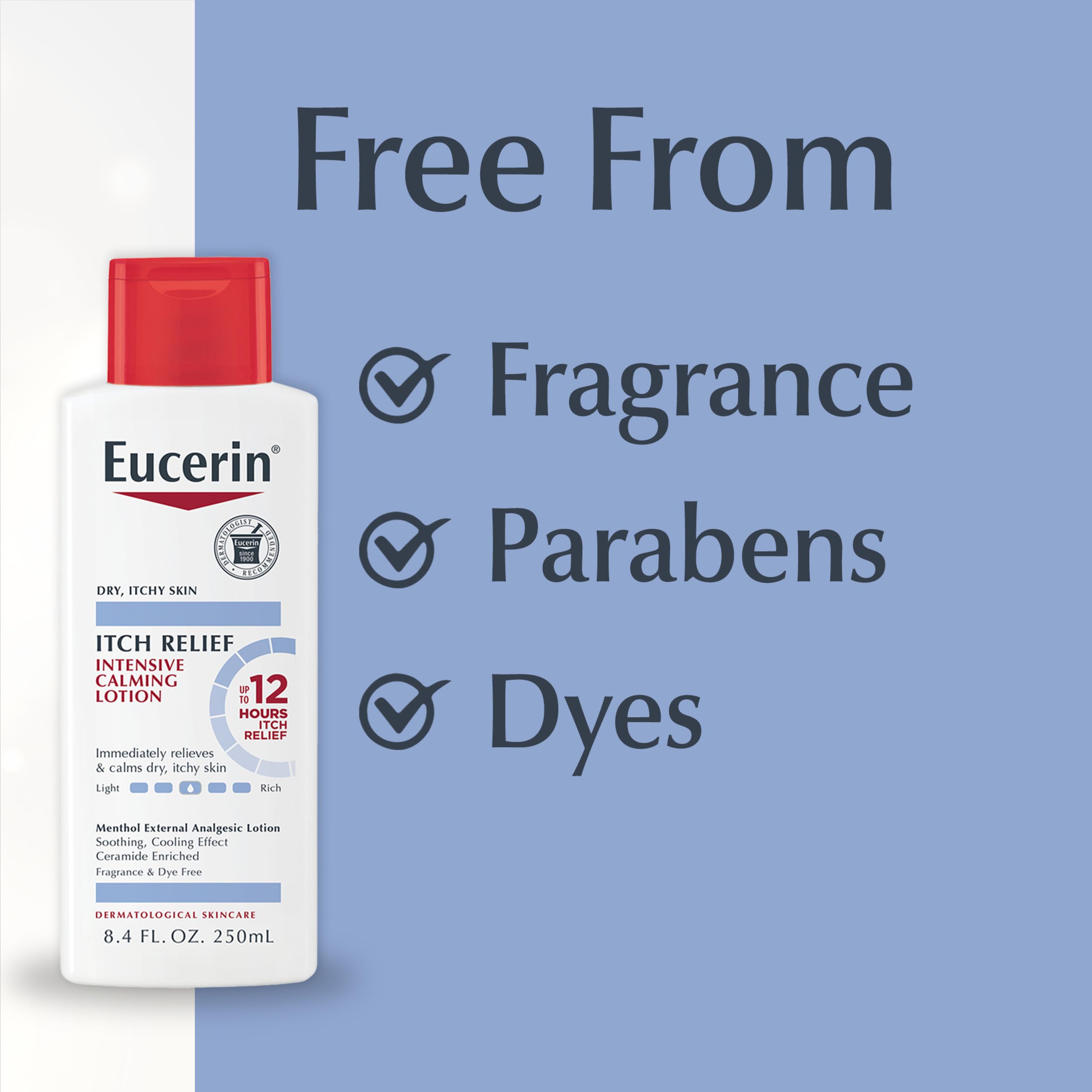 Applying Eucerin to forearm showing soothing relief for itchy skin