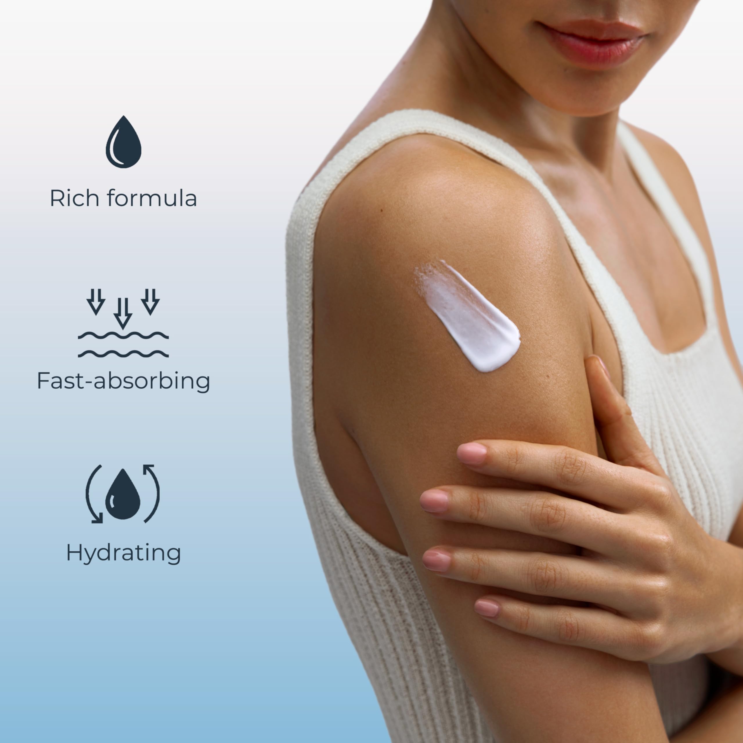 Eucerin lotion applied to forearm illustrating smoother skin and moisture benefit