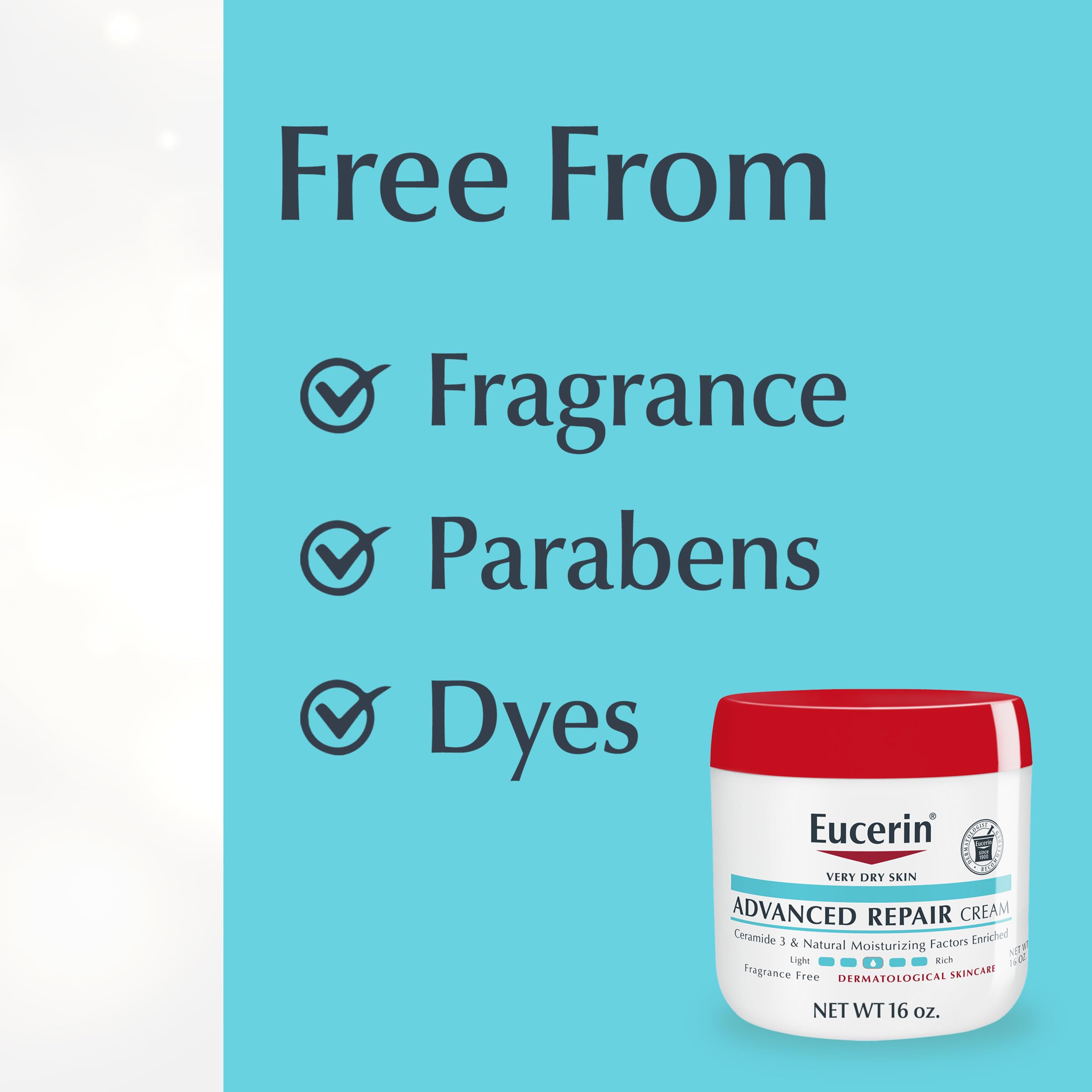 Eucerin jar on bathroom shelf lifestyle setting signaling daily post-shower use