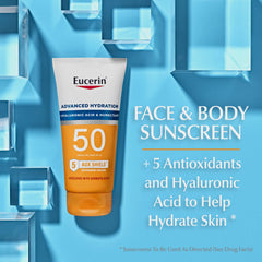 Eucerin body sunscreen texture close-up showing hydrating non-greasy finish