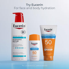 Eucerin bottle staged in bathroom showing daily routine convenience benefit