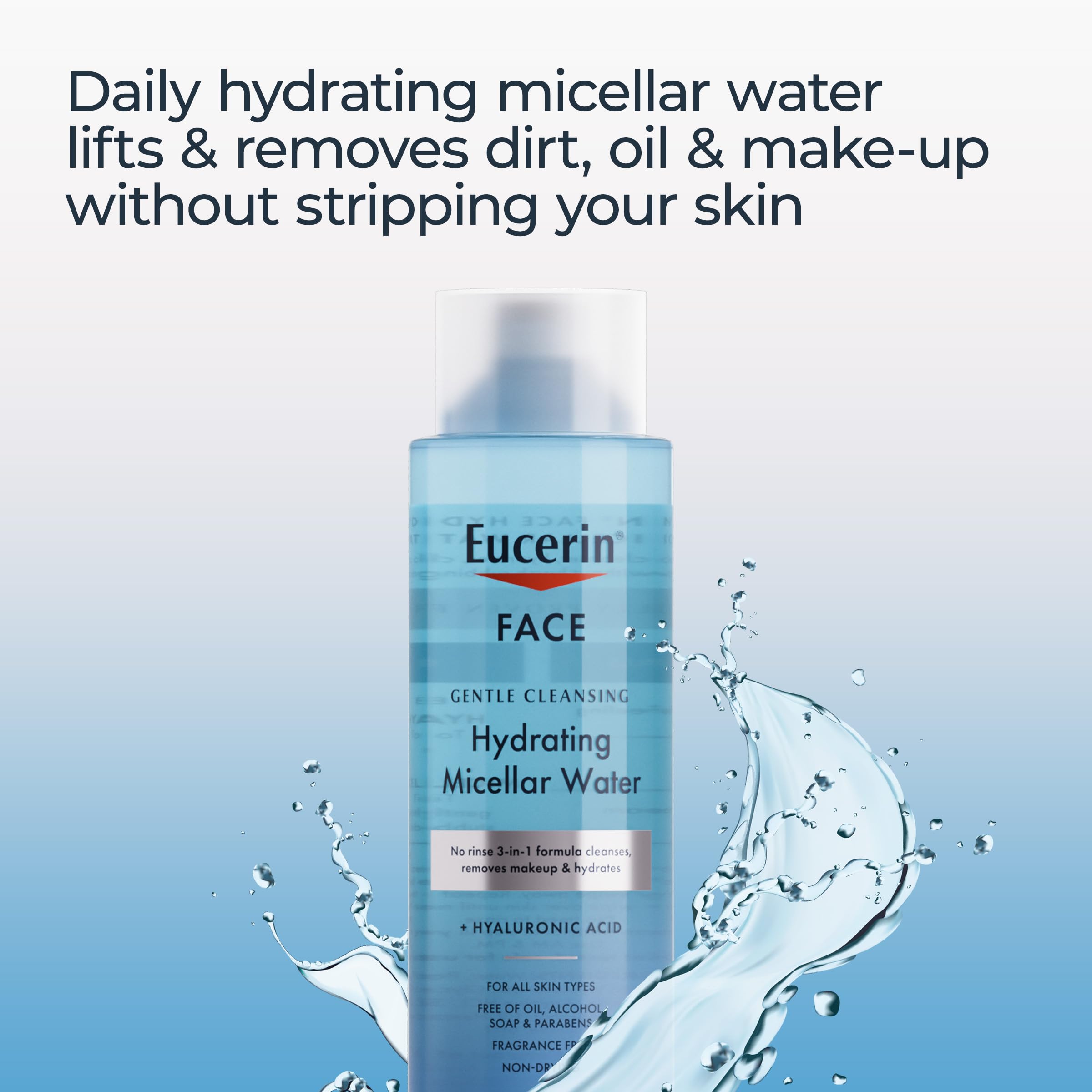 Eucerin close-up drop of micellar water showing lightweight texture