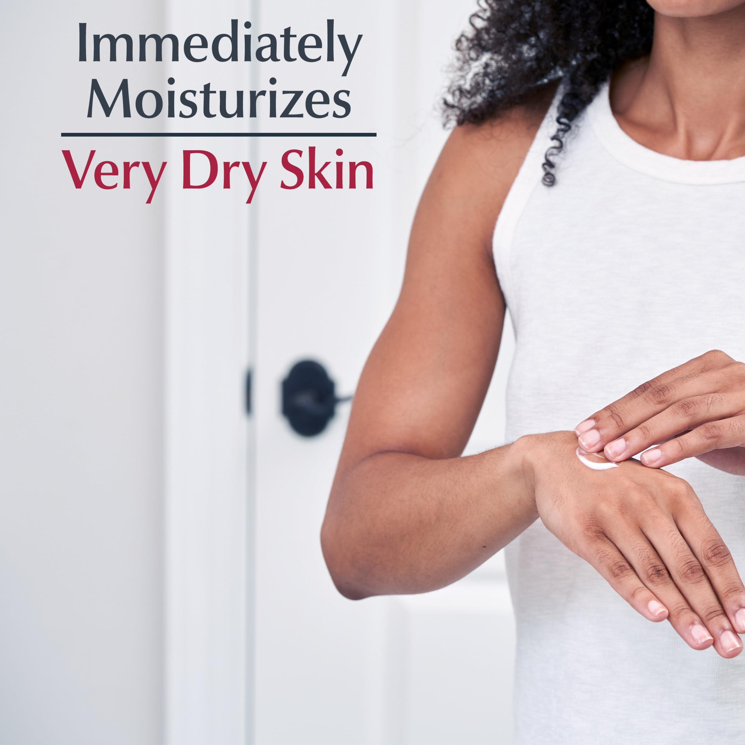 Eucerin cream on hand demonstrating immediate hydration and non-greasy feel
