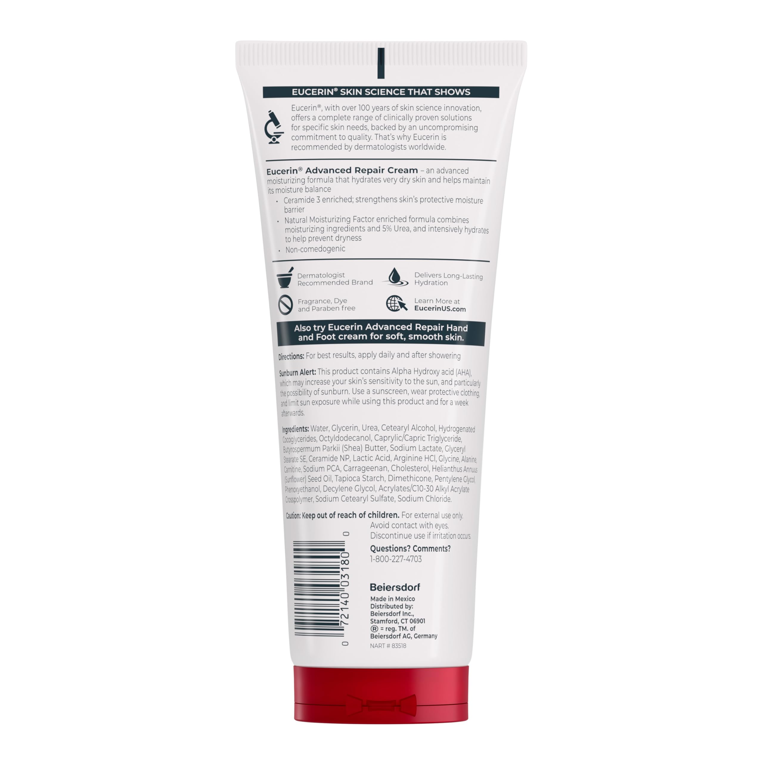 Eucerin cream texture closeup showing smooth fast-absorbing formula