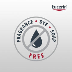 Eucerin bottle held in hand demonstrating 13.5 fl oz size and portability