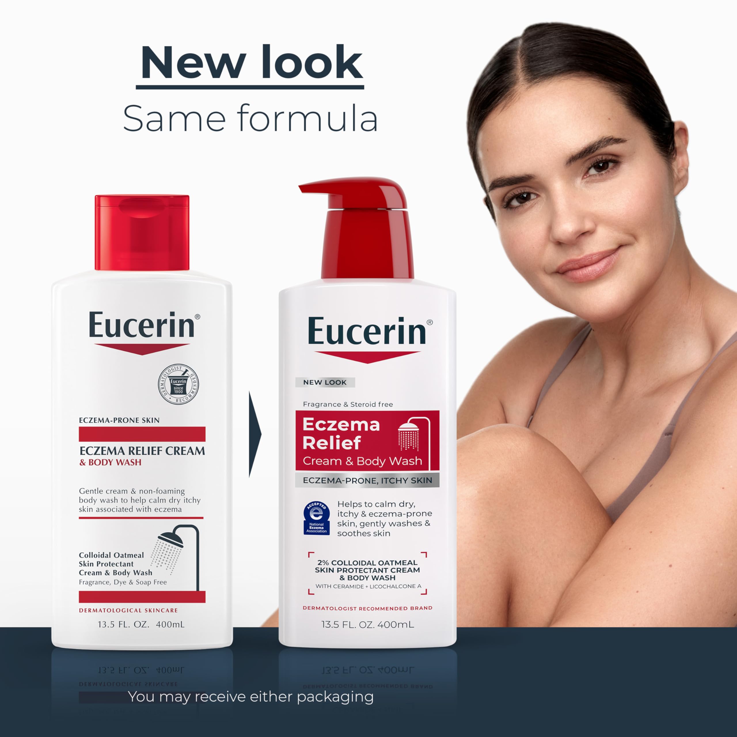 Eucerin pump detail highlighting easy dispensing and hygienic use