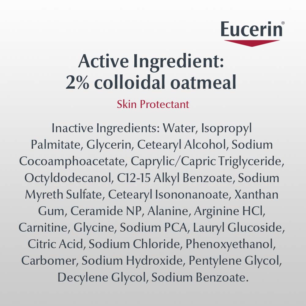 Eucerin bottle beside towel in shower setting showing gentle daily use