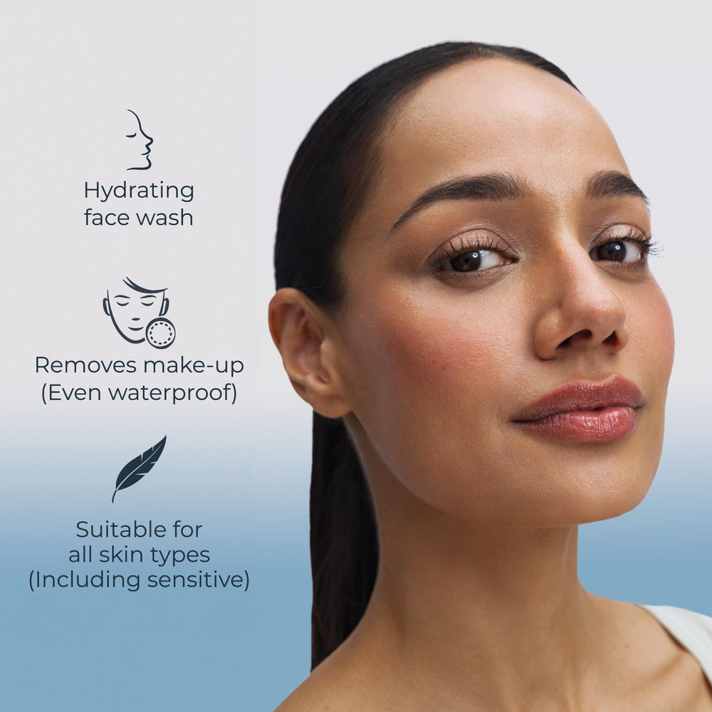 Eucerin removing waterproof eye makeup gently from closed eyelid