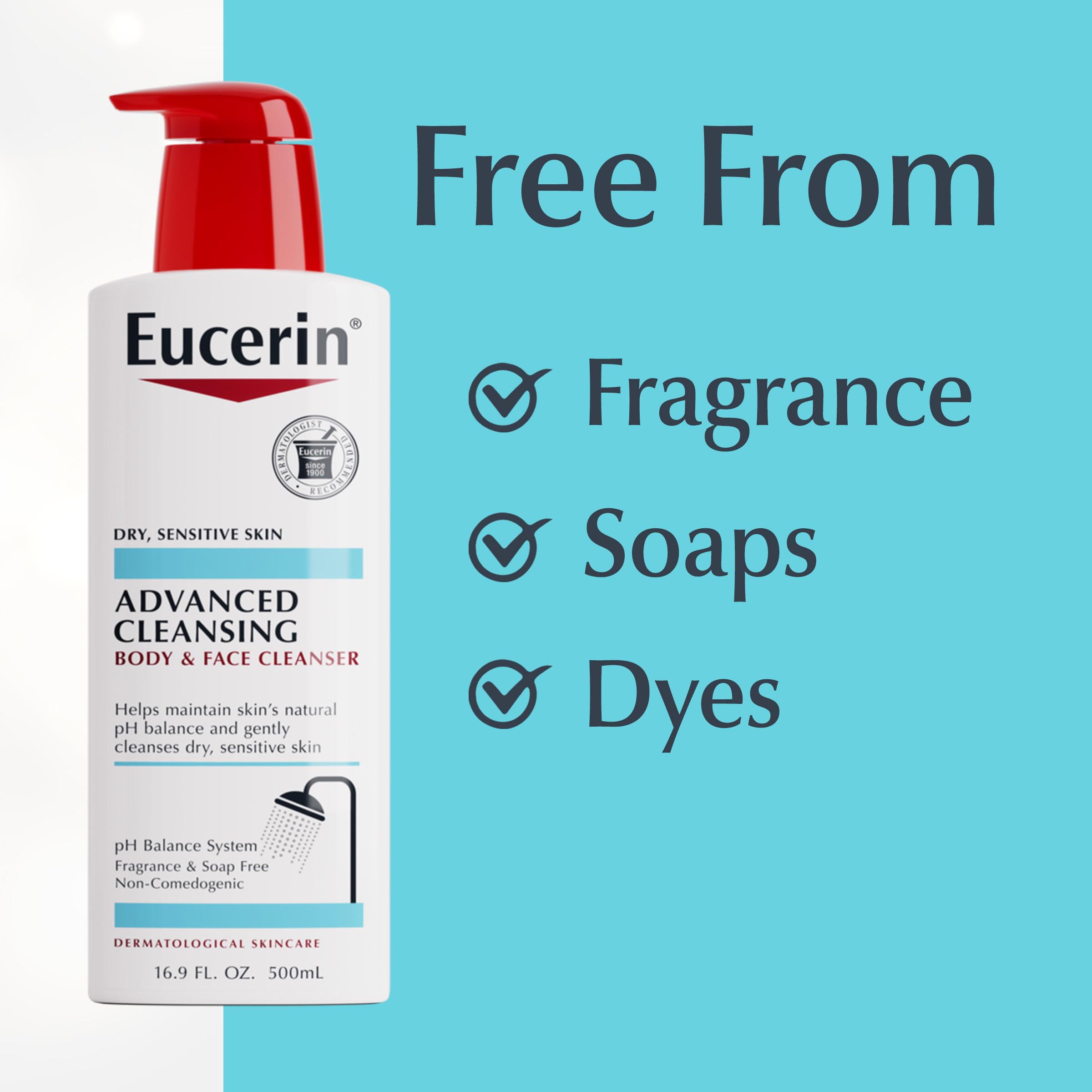 Eucerin applied to face showing mild cleansing suitable for sensitive skin