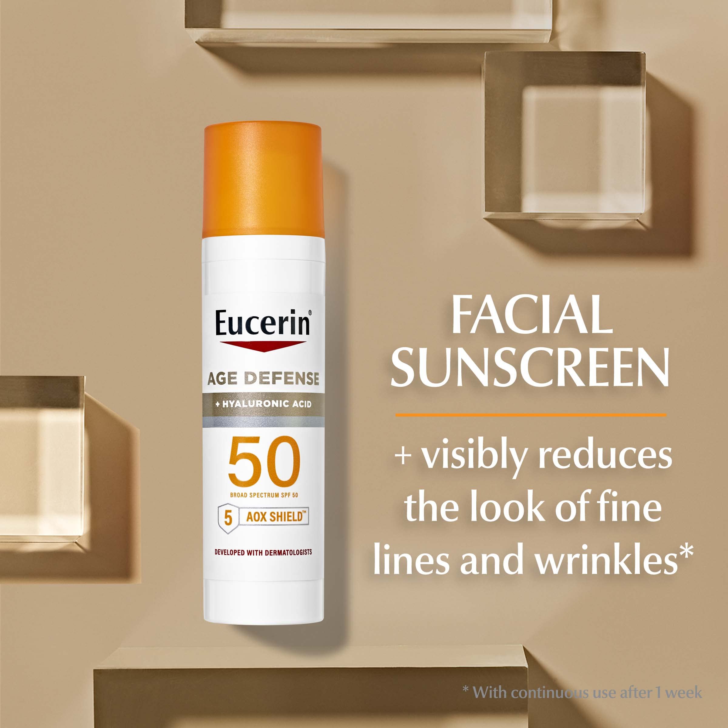 Eucerin face sunscreen on fingers illustrating lightweight application benefit