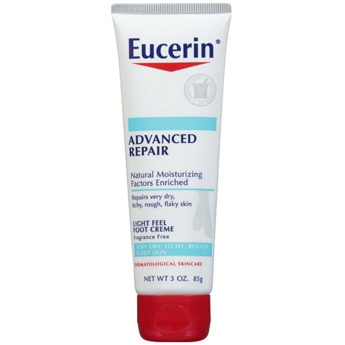 Eucerin front tube showing label and compact 3 oz size for travel convenience
